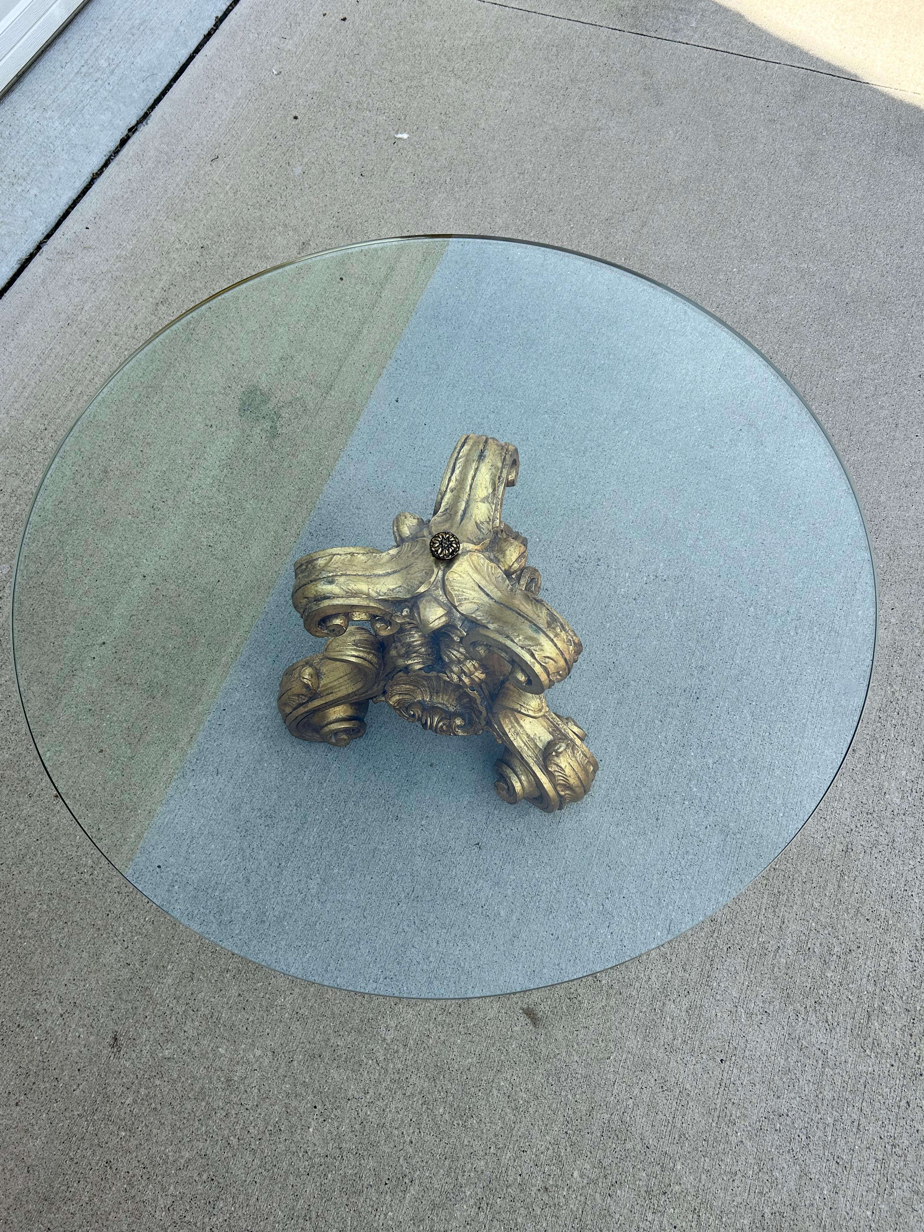 Hollywood Regency Gold and Glass Coffee Table For Sale 3