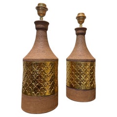 Pair of enameled ceramic lamps Bitossi Italy 1970