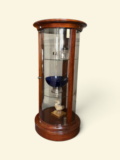 Mahogany cylindrical vitrine, curio display cabinet