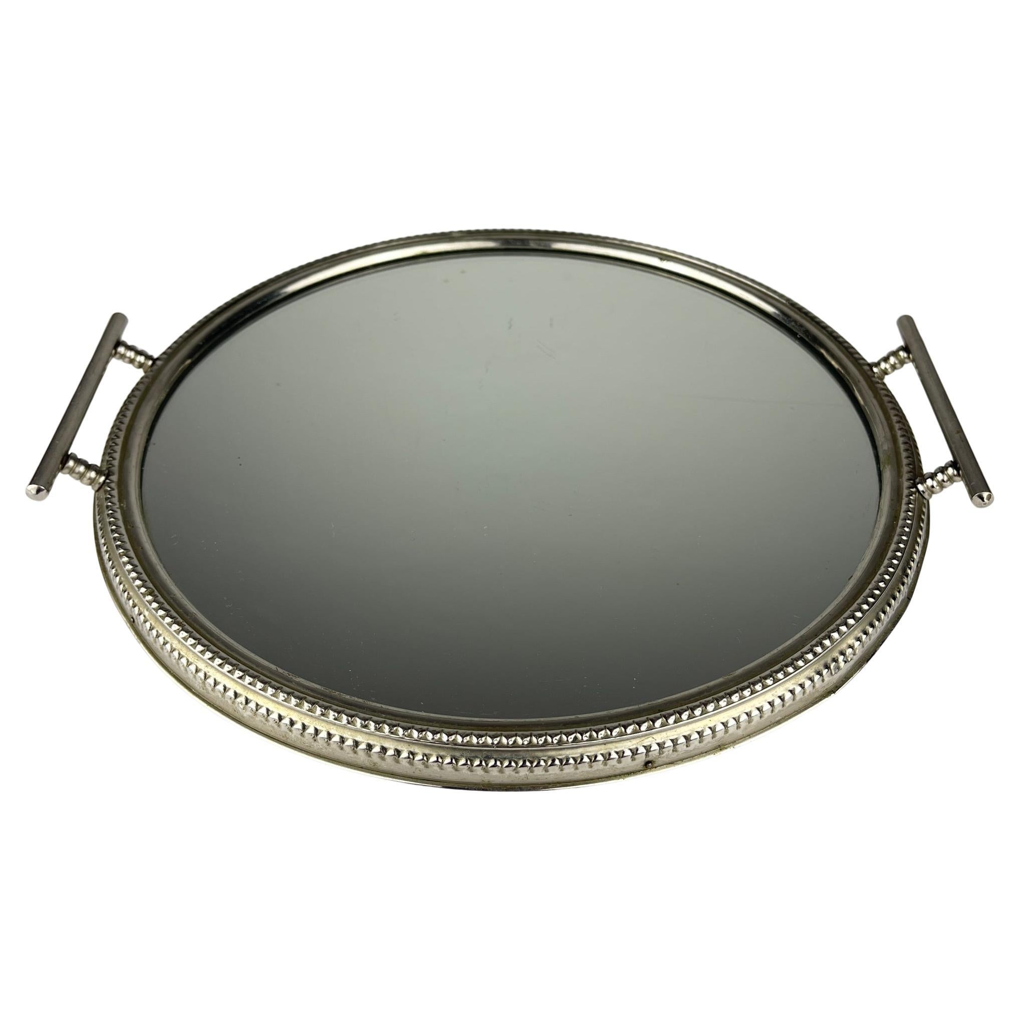 Plateau vintage en métal avec miroir, Italie 1970