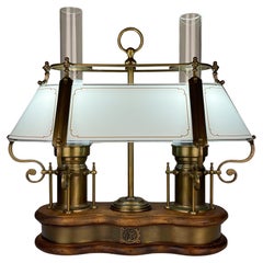 Vintage wooden and brass table lamp by Qvist & Co, Sweden 1970s