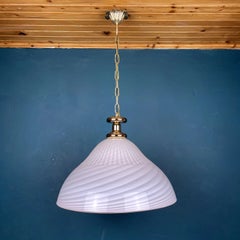 Large Swirl Pink Murano Glass Pendant Lamp Italy 1970s Mid-Century Italian Light