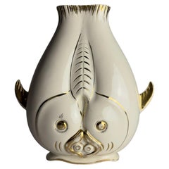 Vintage ceramic fish-shaped vase, Italy 1950s, unique home decor