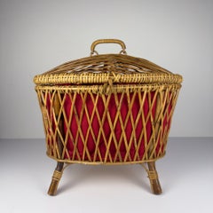 Vintage rattan basket, Italy 1950s, Italian home decor
