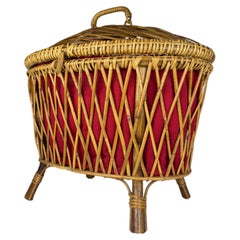 Vintage rattan basket, Italy 1950s, Italian home decor