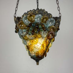 Suspension ancienne en verre de Murano, Italie, années 1910, luminaire vintage de style Art nouveau