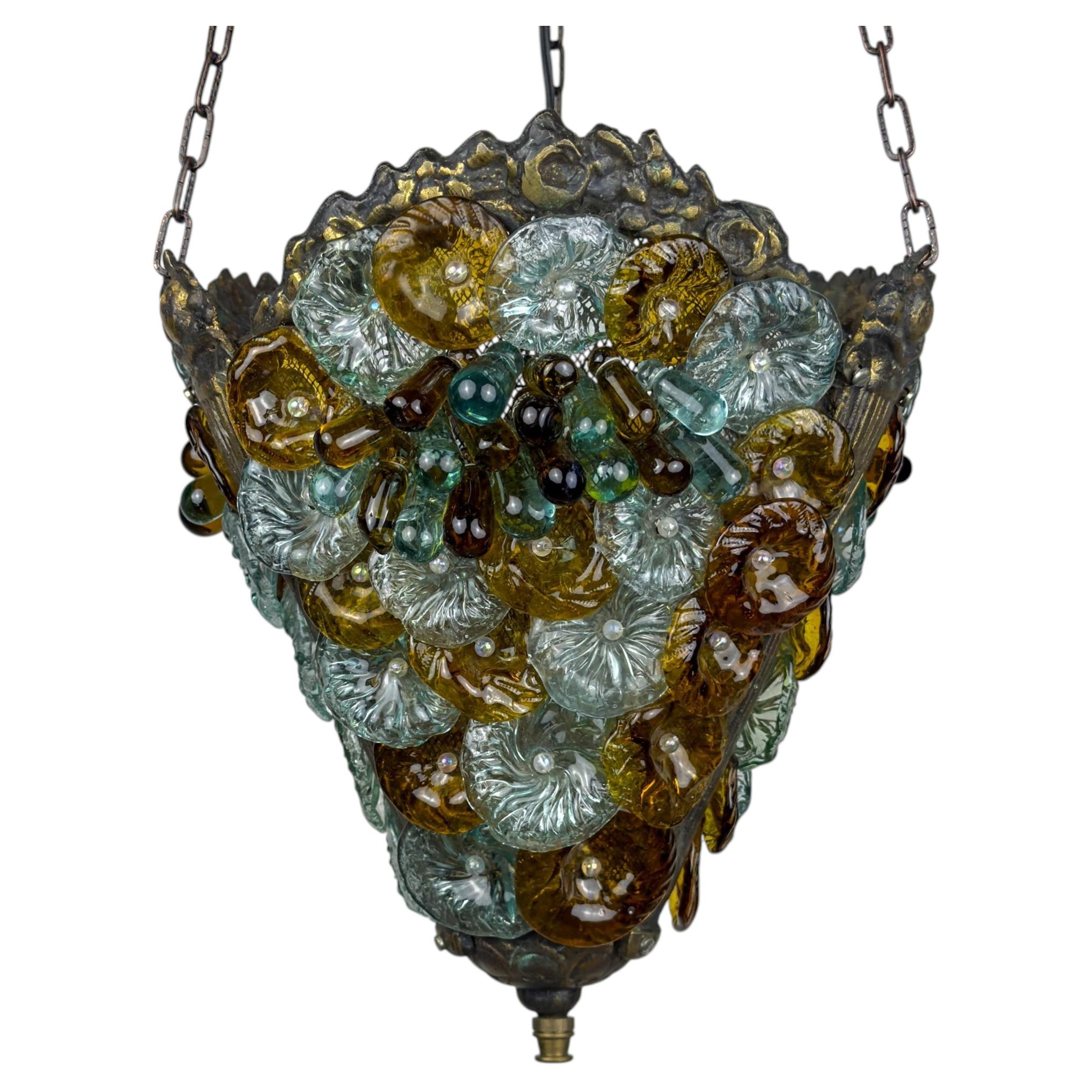 Antique murano glass pendant lamp, Italy 1910s Art Nouveau vintage lighting