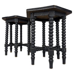 Pair of Antique Small Hexagonal Walnut Side Table, Italy, beginning of 20th