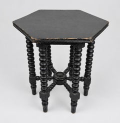 Pair of Antique Small Hexagonal Walnut Side Table, Italy, beginning of 20th