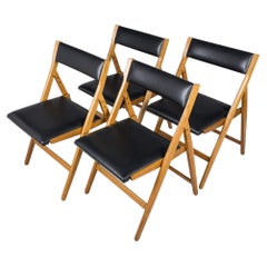 Vintage Folding Chairs Set of 4 by Gio Ponti, Wood, Yugoslavia, 1970s