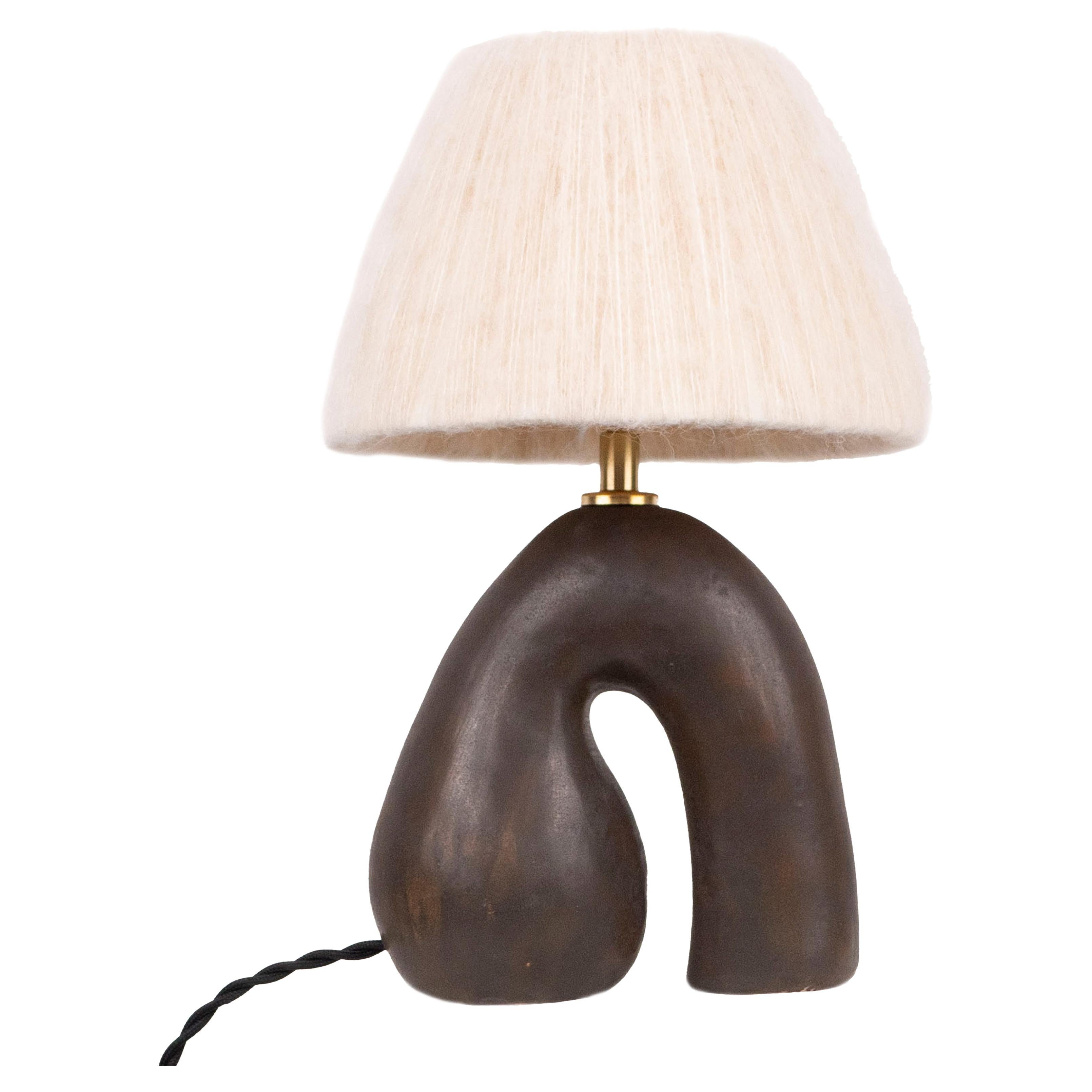 'Opposée' Table Lamp, Granite Black 'Satin', Cream Wool Shade