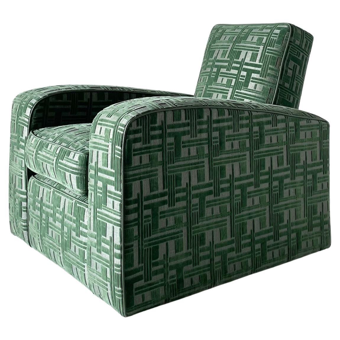 Art Deco Pair of Velvet Upholstered Tank Chairs For Sale