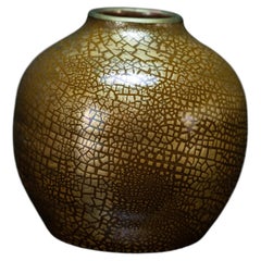 Arts & Crafts Gold Crackle Glaze Pot By Sir Edmund Elton