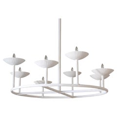 Custom White Circle of 8 Cups Plaster Chandelier by Tracey Garet