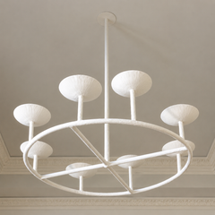 Custom White Circle of 8 Cups Plaster Chandelier by Tracey Garet