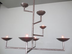 Lampadario in gesso a 7 coppe con finitura nichelata, con mezza coppa e catena