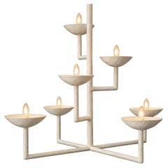 Seven Cup Square Chandelier by Tracey Garet in White Plaster