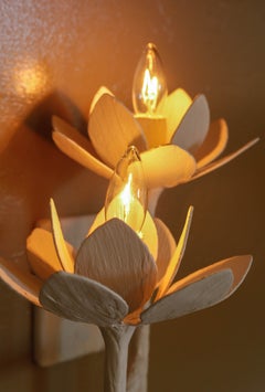 Handcrafted Plaster Double Lotus Sconce by Tracey Garet of Apsara Interior