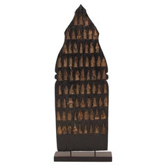 Thai Carved "Thousand Buddha" Wood and Clay Shrine With Stand
