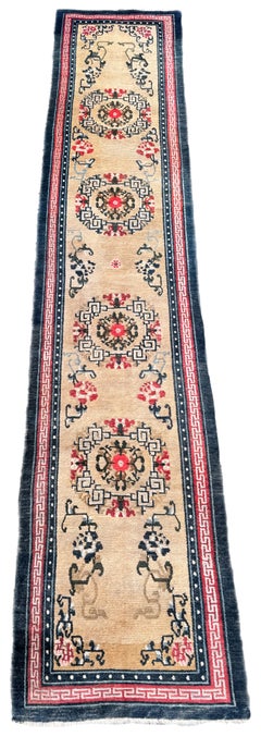 Antigua alfombra tibetana 4,03 m x 0,81 m