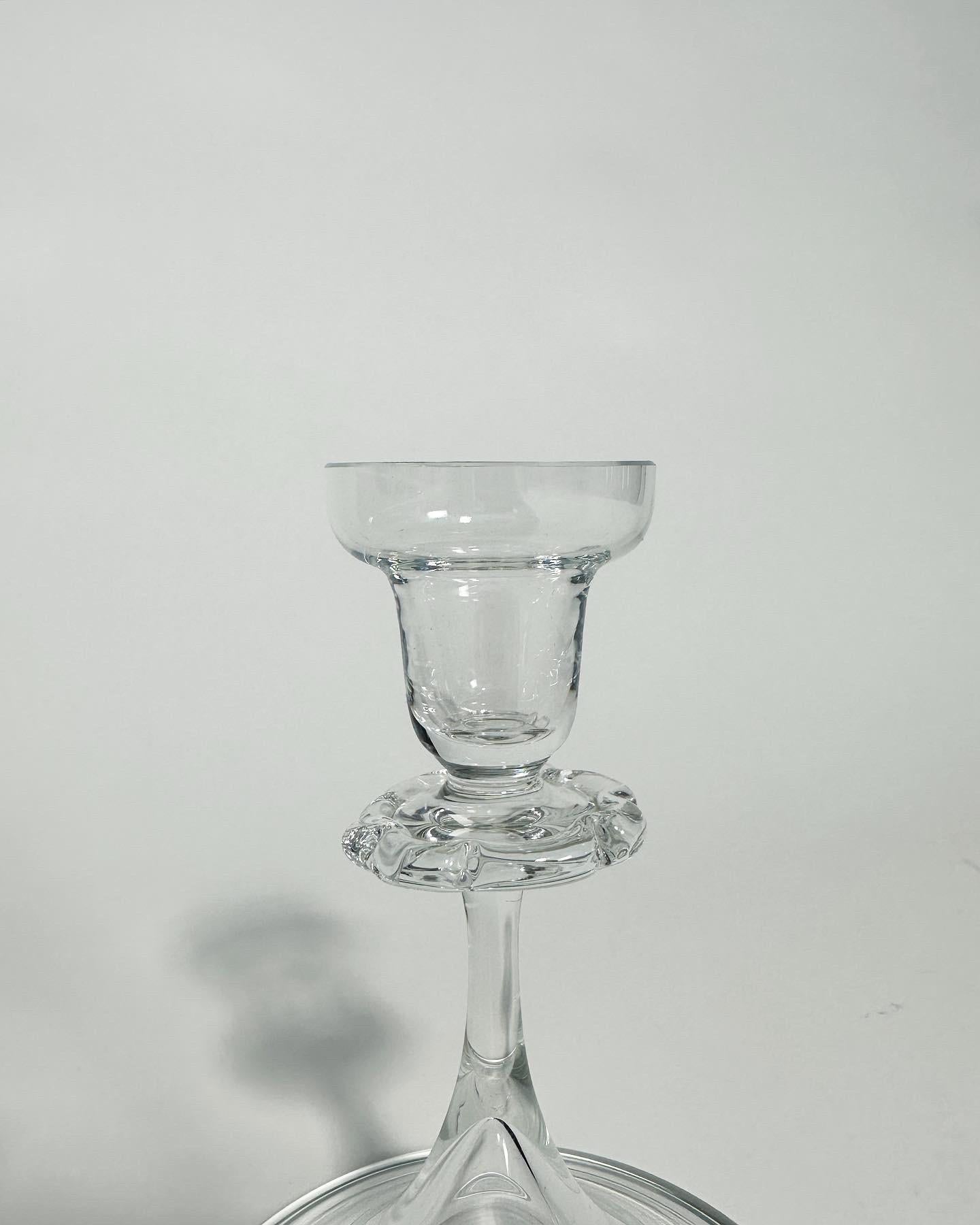 Mid-20th Century Pair of Nils Landberg Candle Sticks Crystal Glass Orrefors / Sandvik 1930s