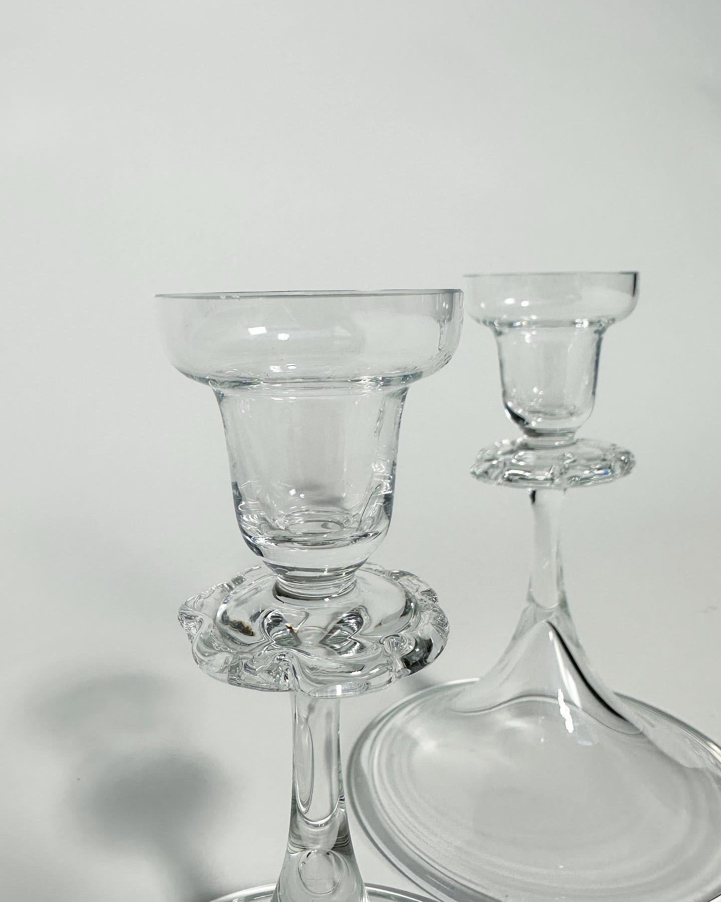 Pair of Nils Landberg Candle Sticks Crystal Glass Orrefors / Sandvik 1930s In Good Condition In Basel, BS