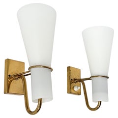 Pair of Hans Bergström Wall Lamps Brass & Glass ASEA Sweden 1950s