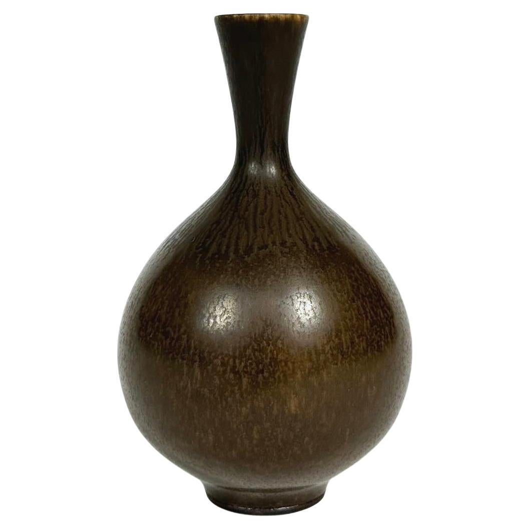 Berndt Friberg Vase Marron Lièvres Fourrure Gustavsberg Suède 1974