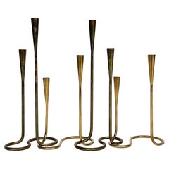Set of Four Serpentine Brass Candle Holders Illums Bolighus Denmark 1950s