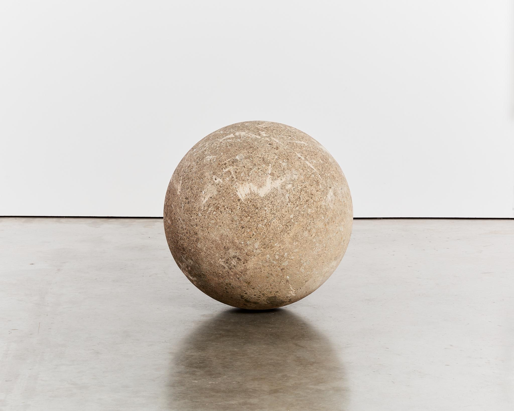 Originally installed in St Ann's square, an area of cultural significance in Manchester (UK), these oversized brutalist architectural spheres measure a large 70cm in diameter and are made of a weathered aggregate concrete and rebar. Each has a hole