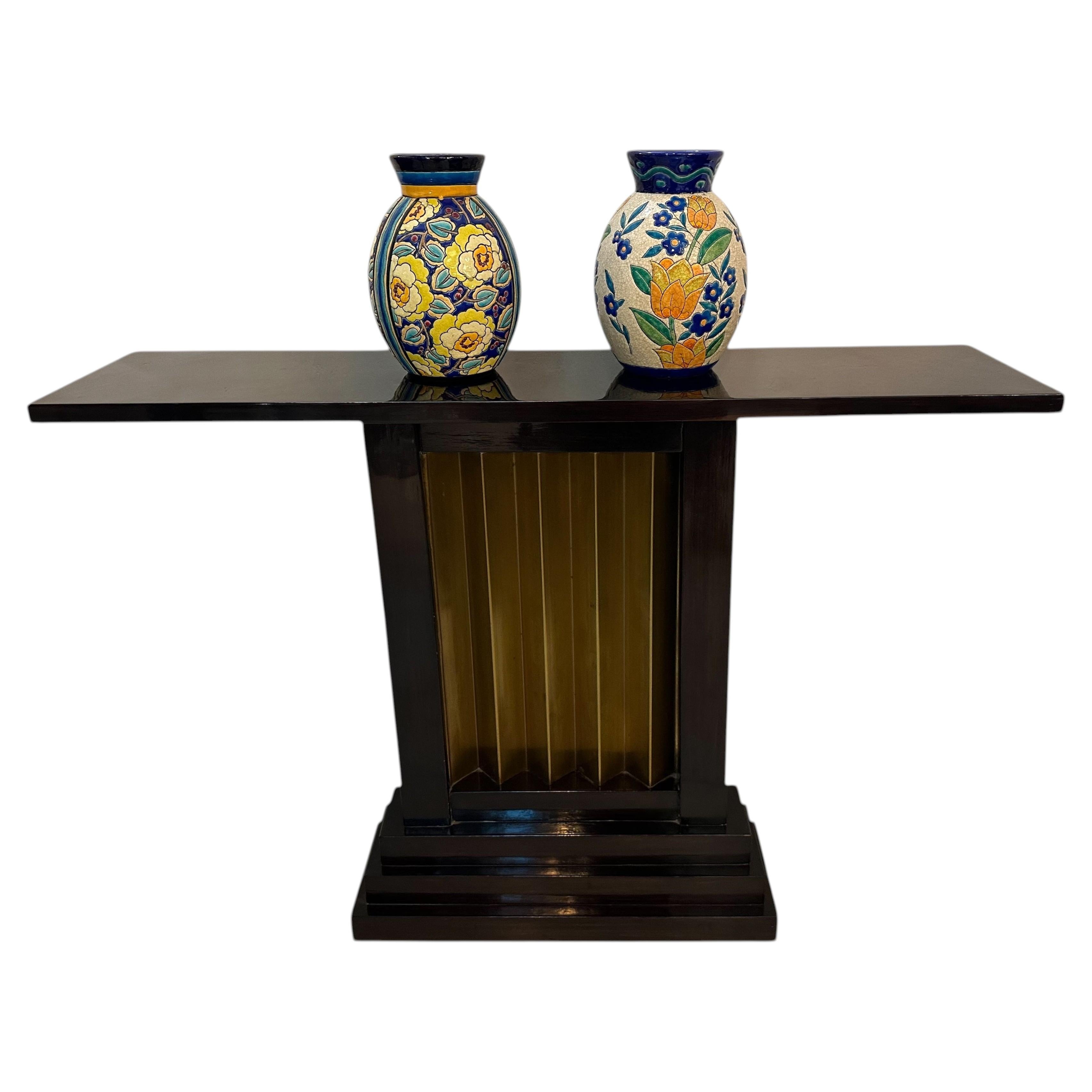 Elegant Art Deco Console Table in Wood and Bronze, France, 1920 For Sale