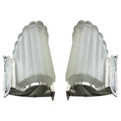 2 Sconces in Silver Plated Bronze and Glass, France, 1930, Style, Art Deco