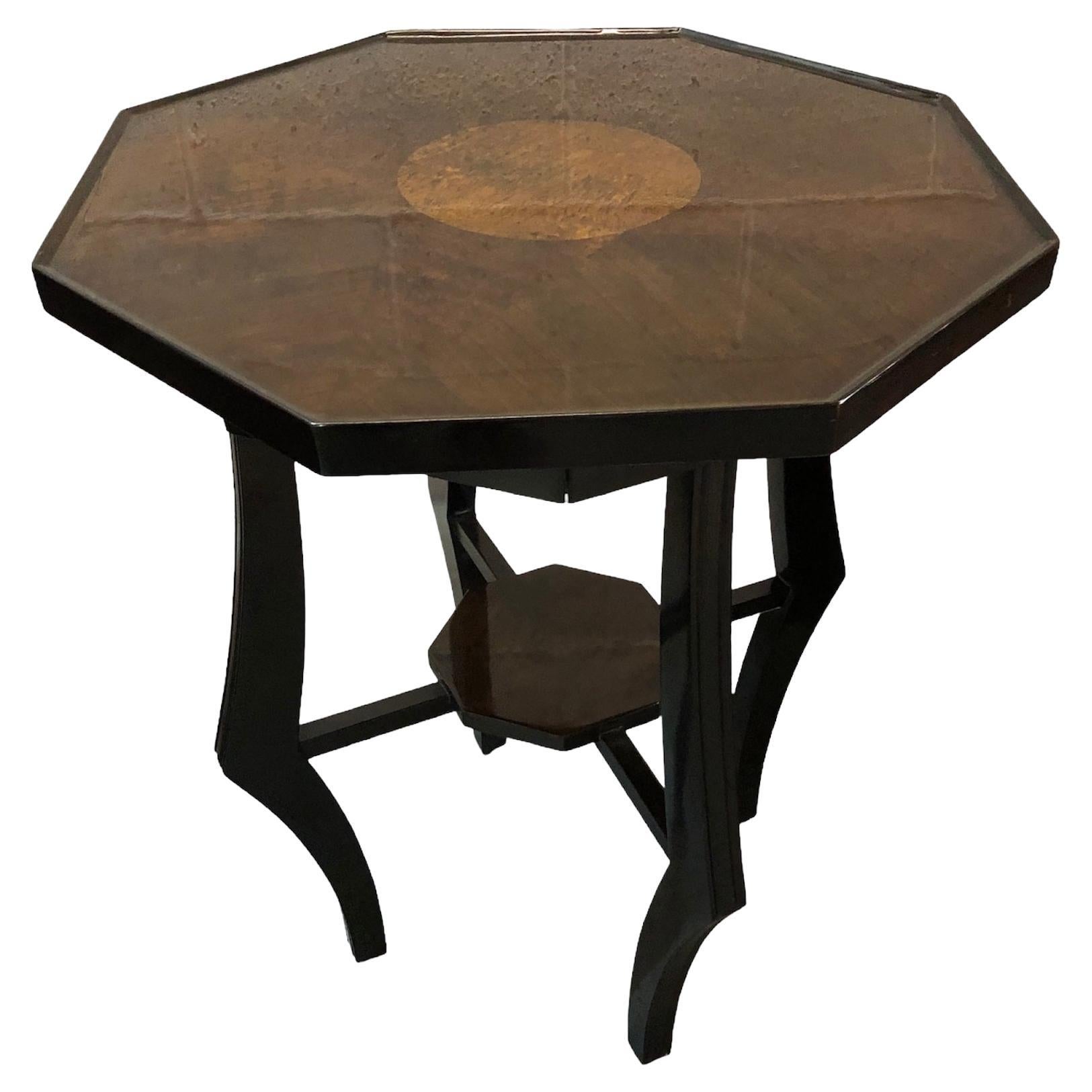 Art-déco-Tisch aus Holz mit Intarsien, Französisch, 1930