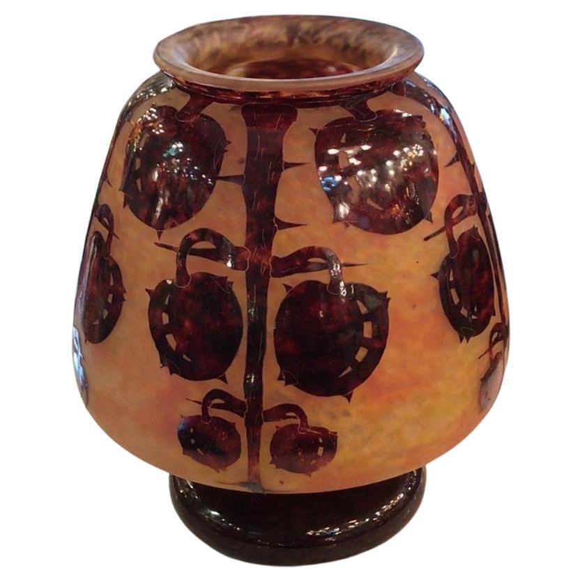  Grand Vase Signe : Le Verre Francais ( Decoration Marrons ) Style : Art Nouveau