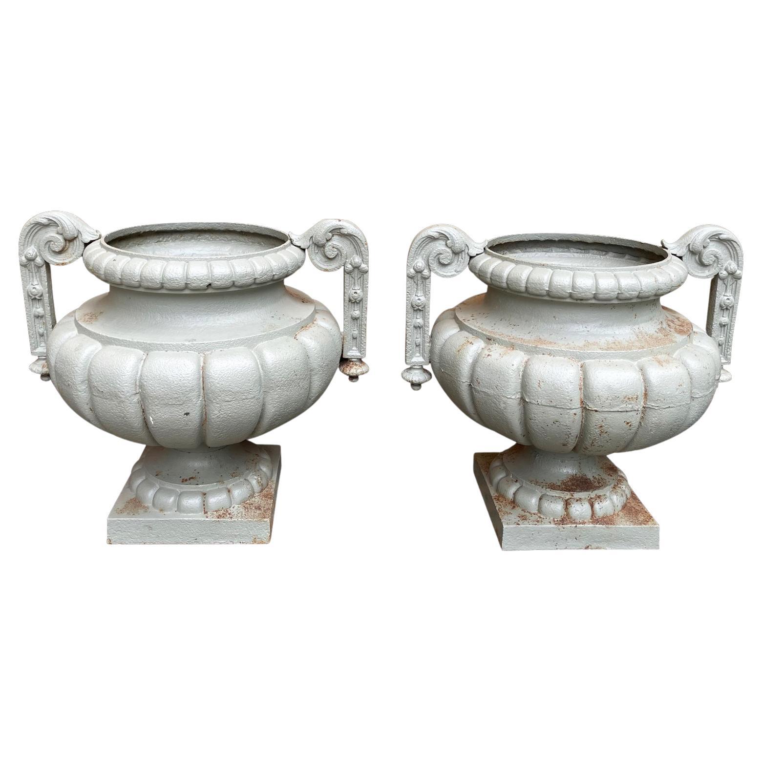 A lovely pair of French Cast Iron urns For Sale