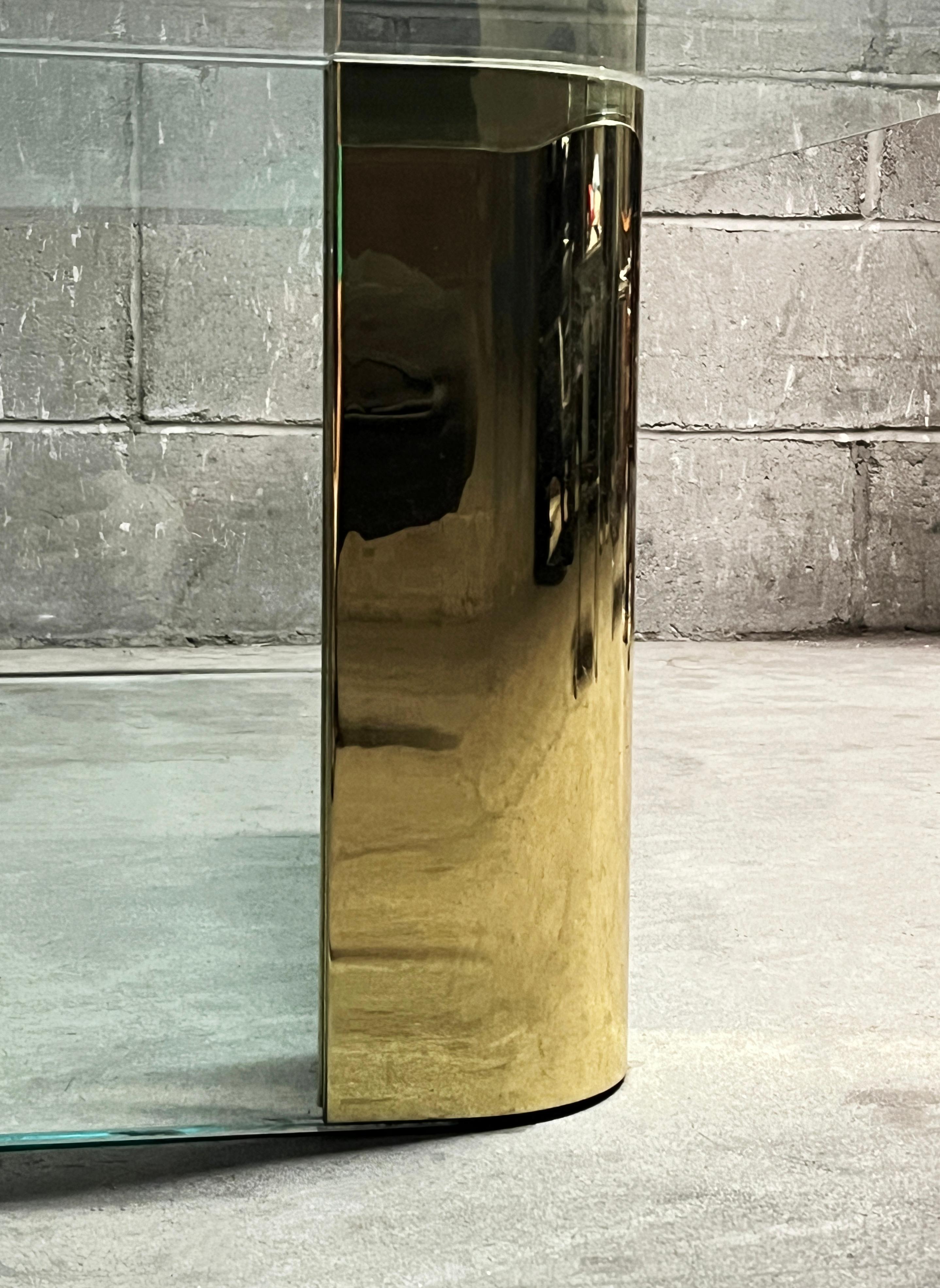 Beveled Leon Rosen for Pace Collection Brass and Glass Coffee Table 1970s For Sale