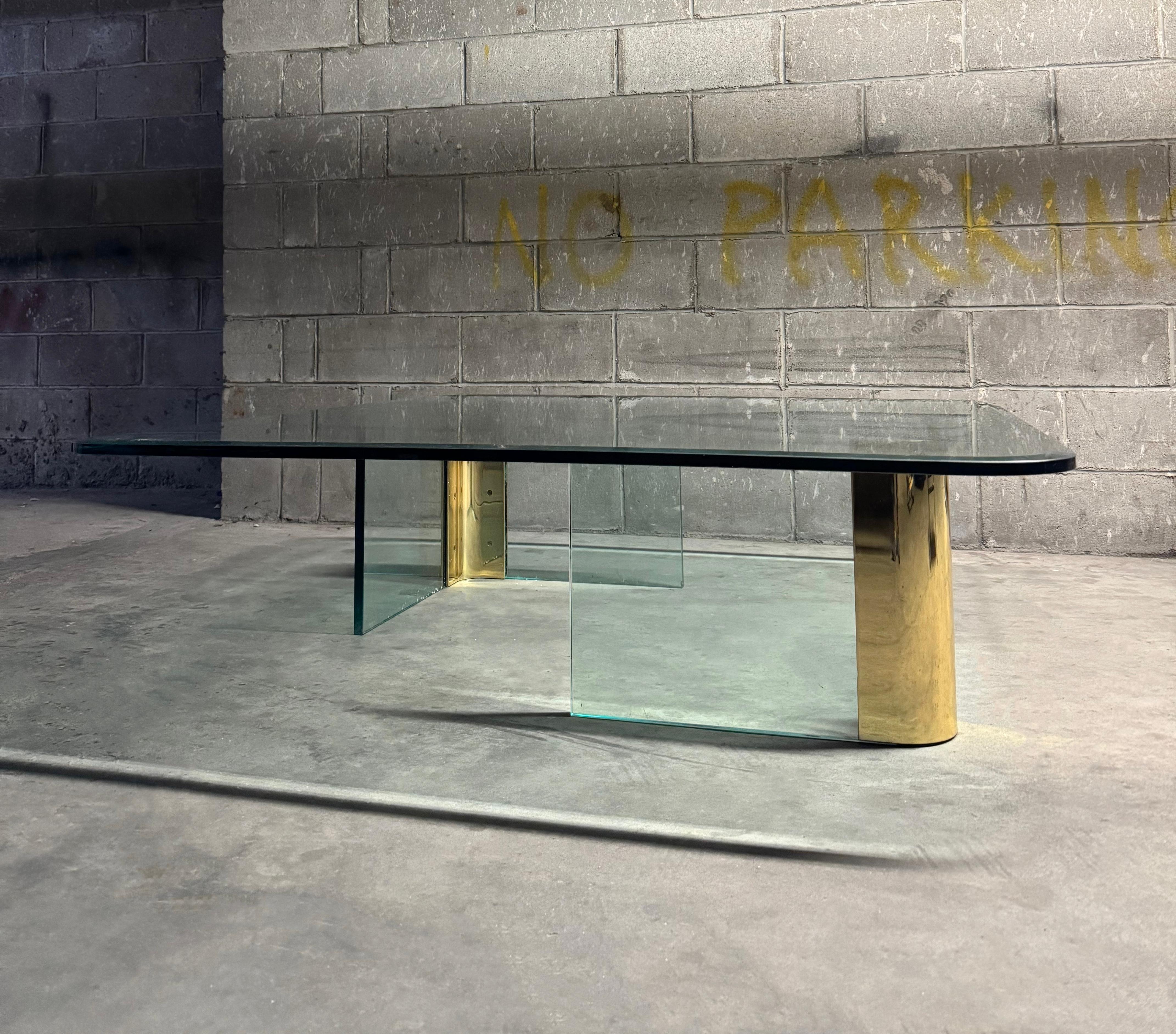 Mid-Century Modern Leon Rosen for Pace Collection Brass and Glass Coffee Table 1970s For Sale