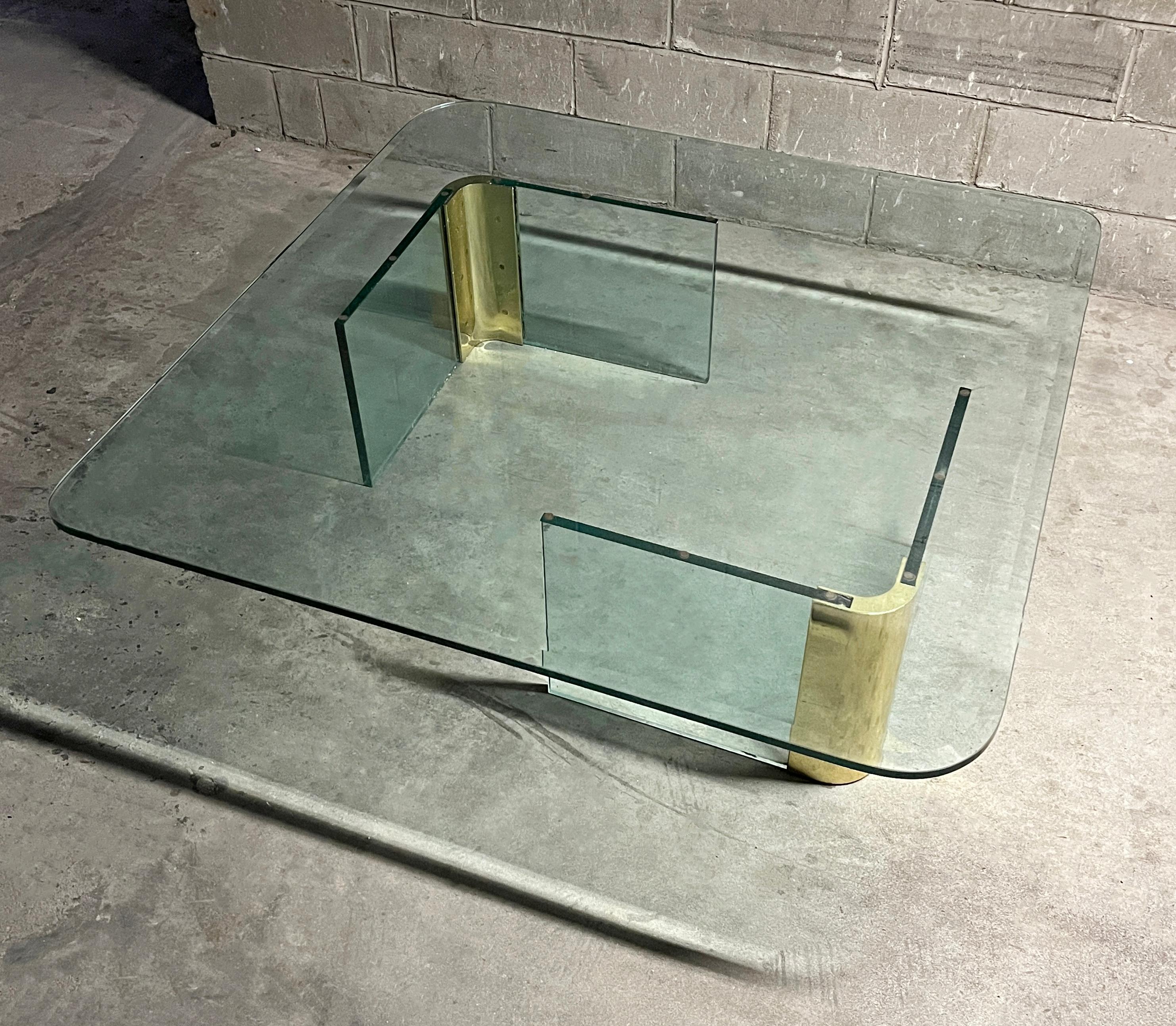American Leon Rosen for Pace Collection Brass and Glass Coffee Table 1970s For Sale