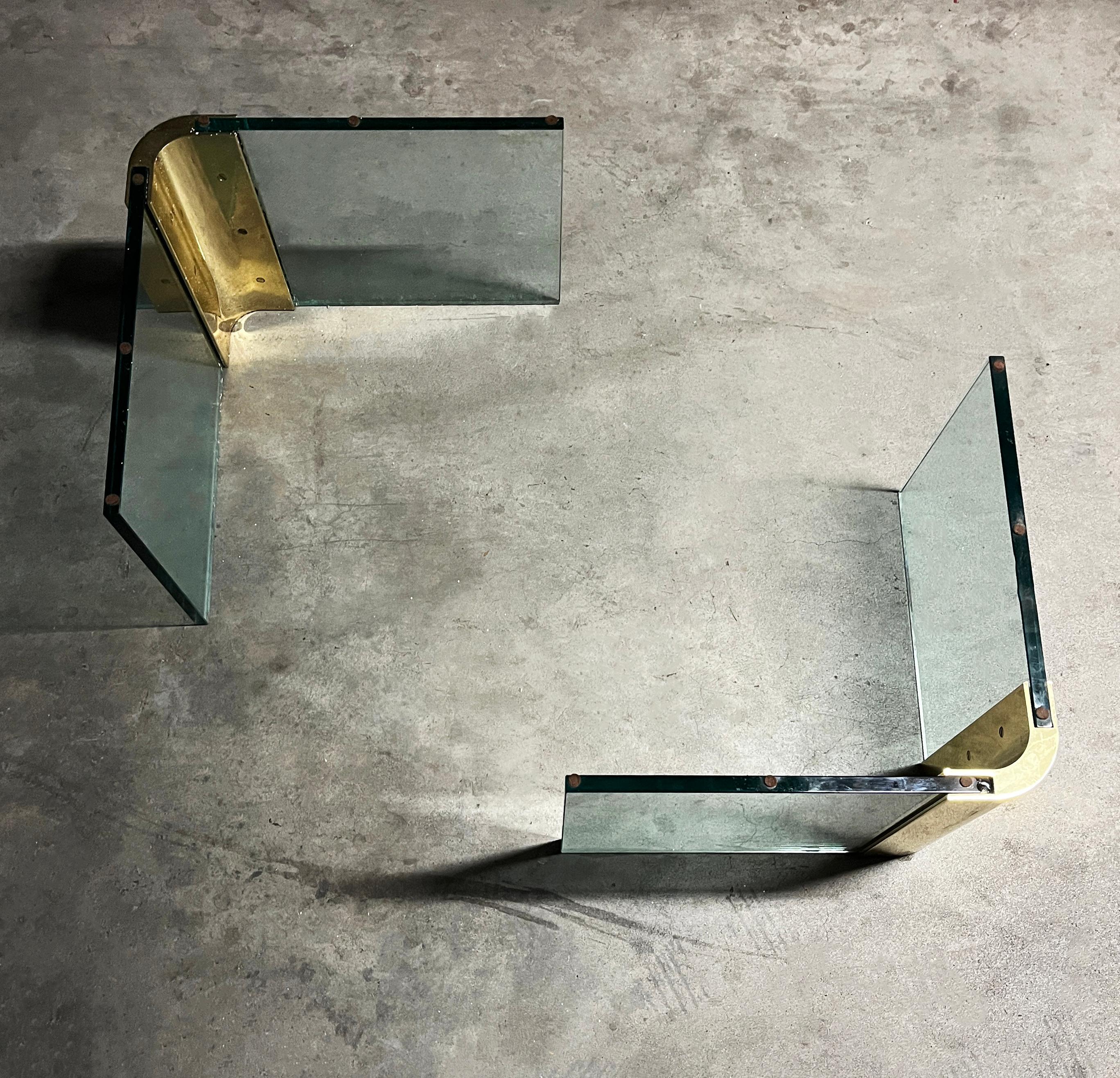 Leon Rosen for Pace Collection Brass and Glass Coffee Table 1970s For Sale 1
