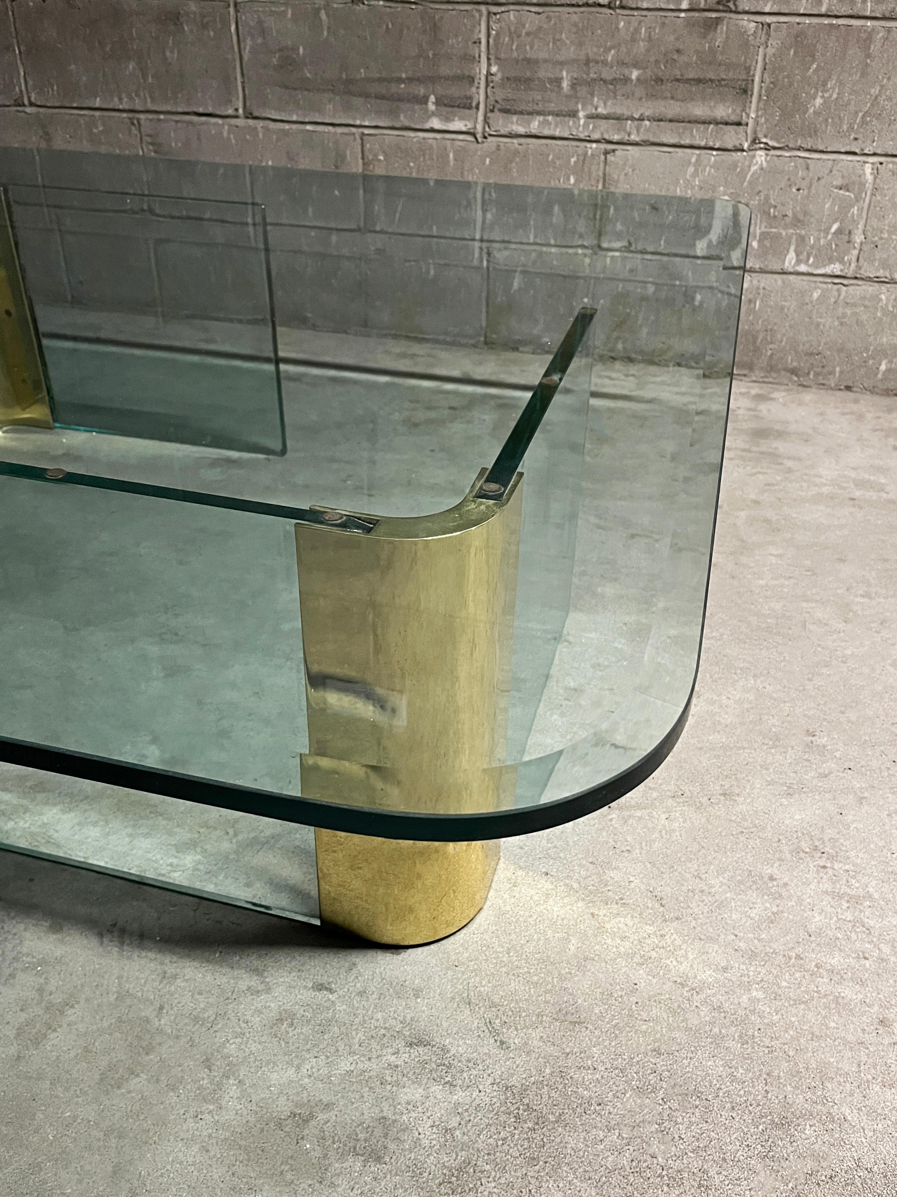 Leon Rosen for Pace Collection Brass and Glass Coffee Table 1970s In Good Condition For Sale In Brooklyn, NY