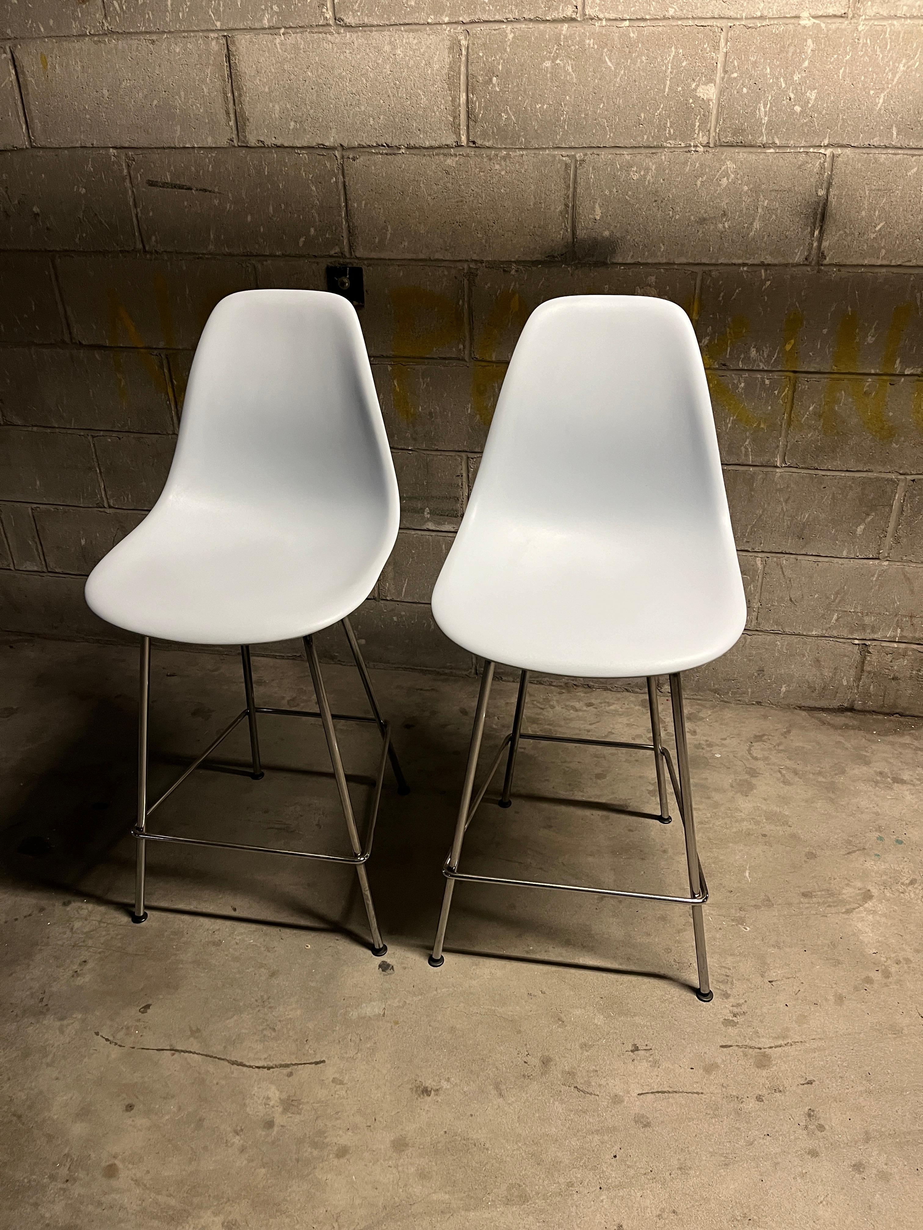 American Eames for Herman Miller Pair of Molded Plastic Bar Stools 2010s (signed) For Sale
