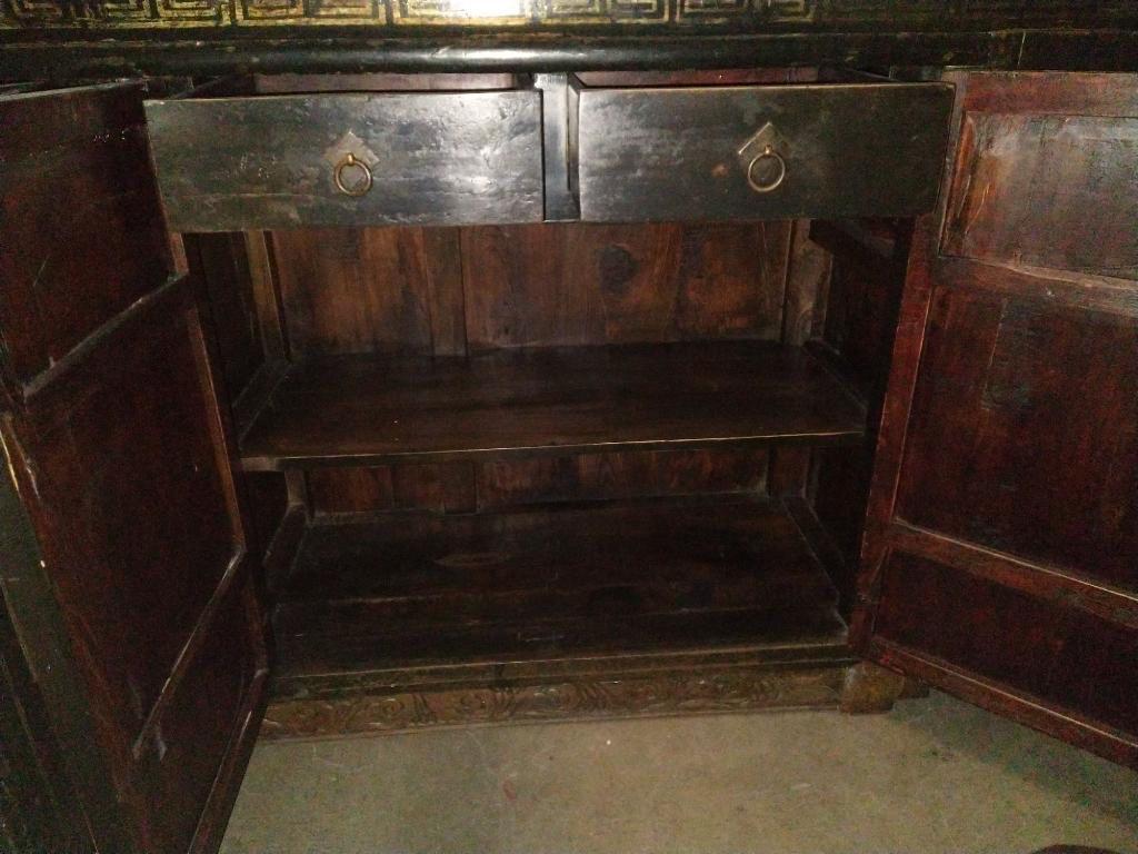 Antique Shanxi Province Original Hand Painted Elmwood Sideboard For Sale 1