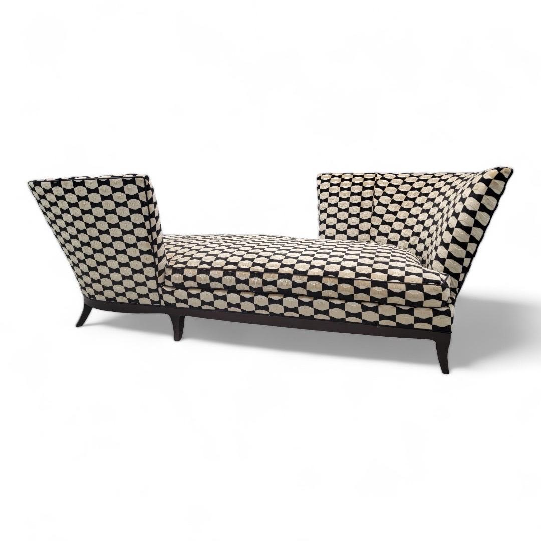 Modern Vintage Geneva Tete-a-Tete Donghia Chaise Lounge Newly Upholstered in Chenille For Sale