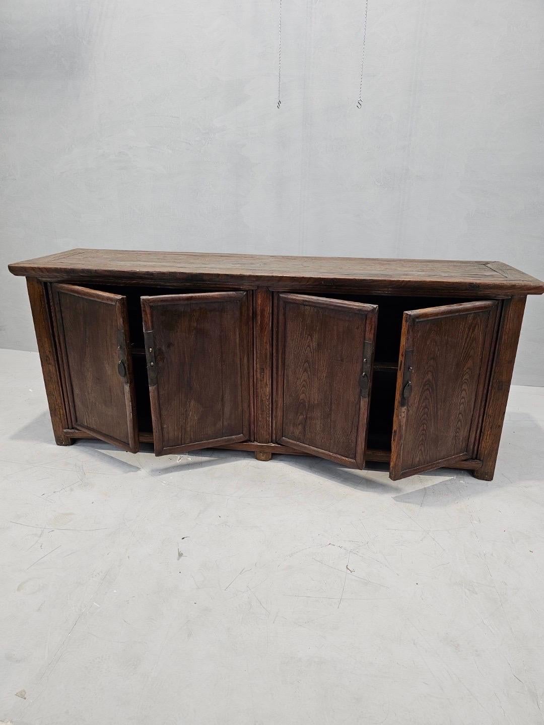 Antique Shanxi Province Elm and Brown Lacquer Sideboard For Sale 8
