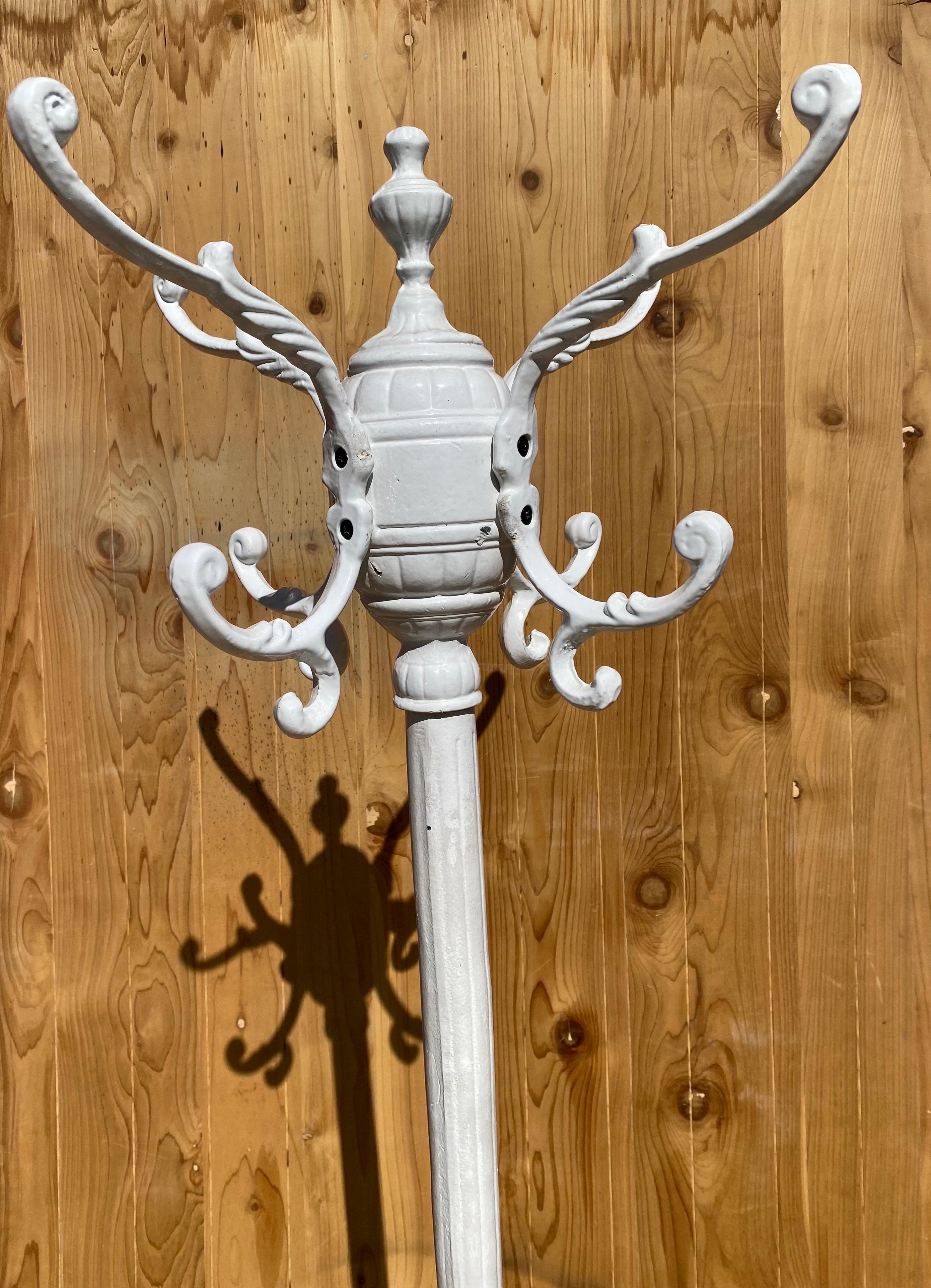 Unknown Antique Cast Wrought Iron White Painted Hall Tree For Sale