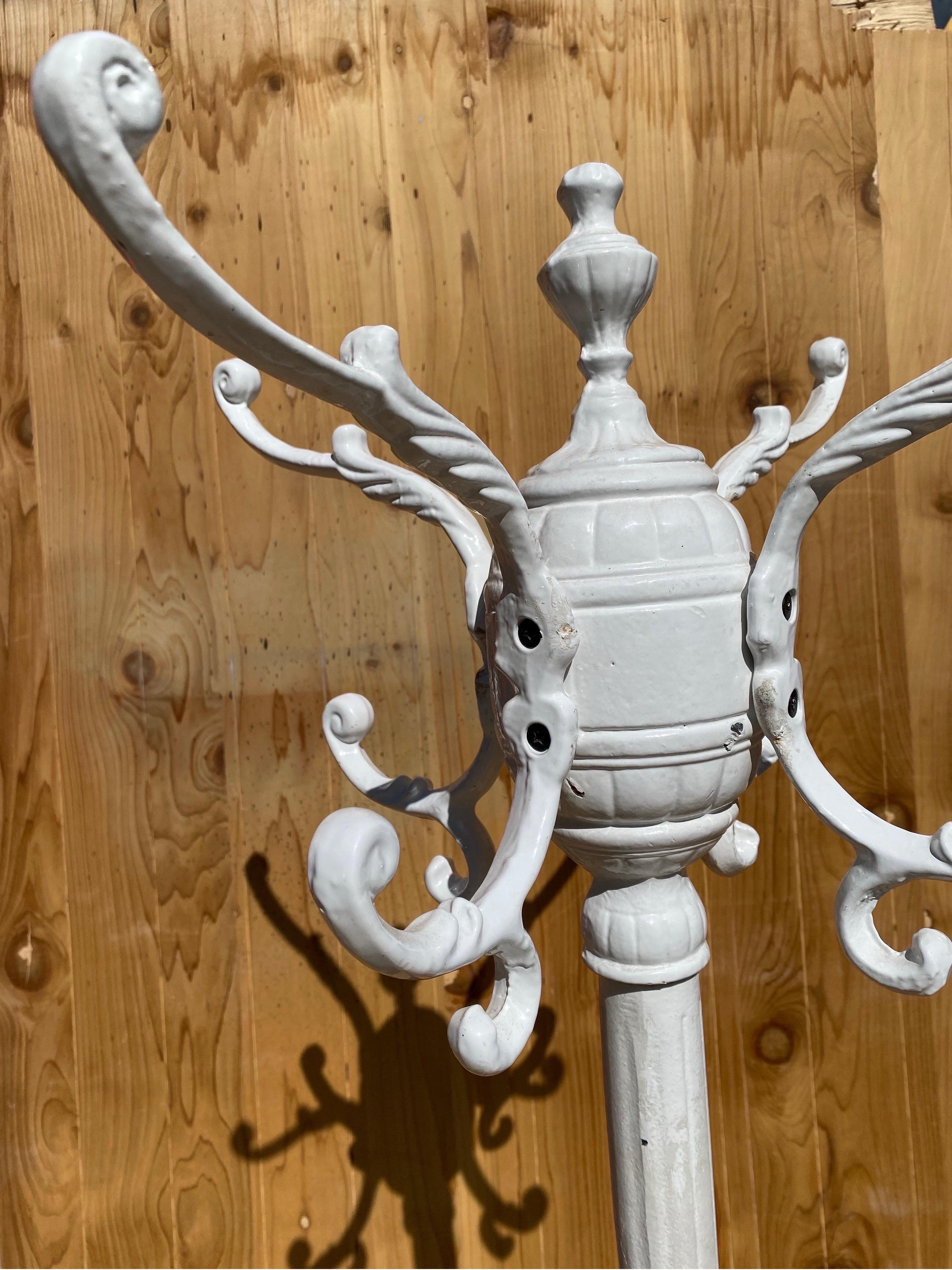 Antique Cast Wrought Iron White Painted Hall Tree In Good Condition In Chicago, IL