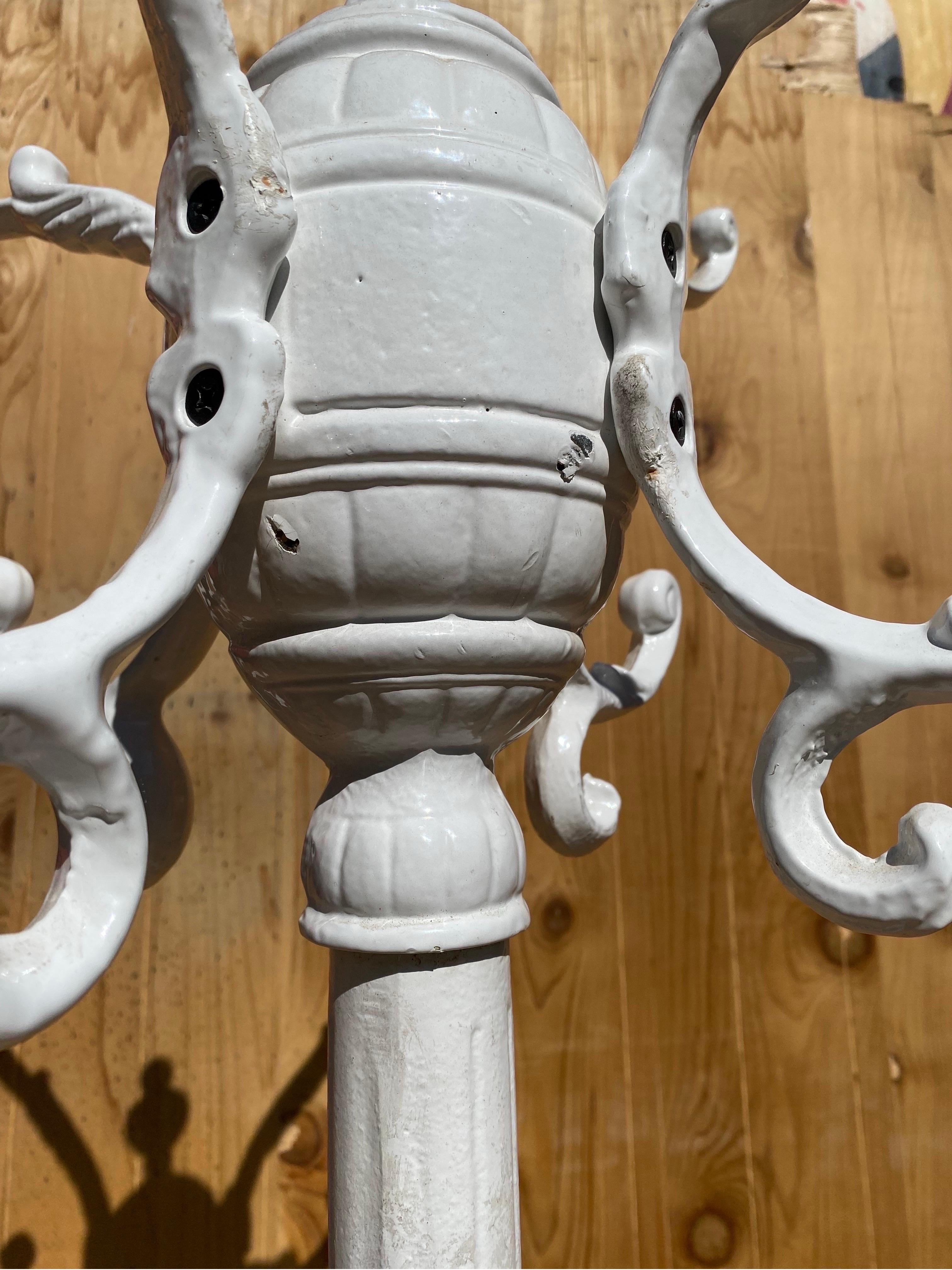 Antique Cast Wrought Iron White Painted Hall Tree 2
