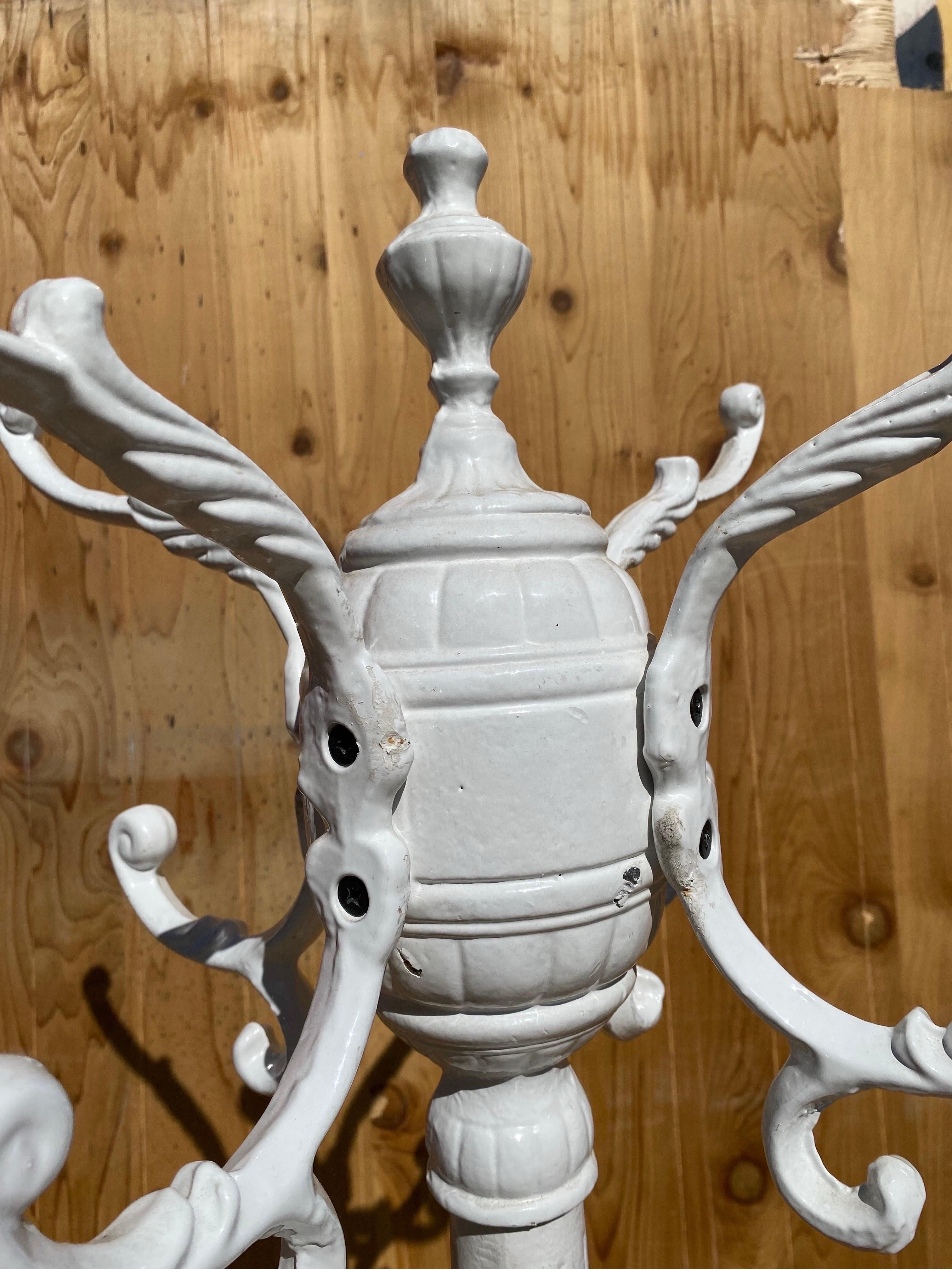 Antique Cast Wrought Iron White Painted Hall Tree 3