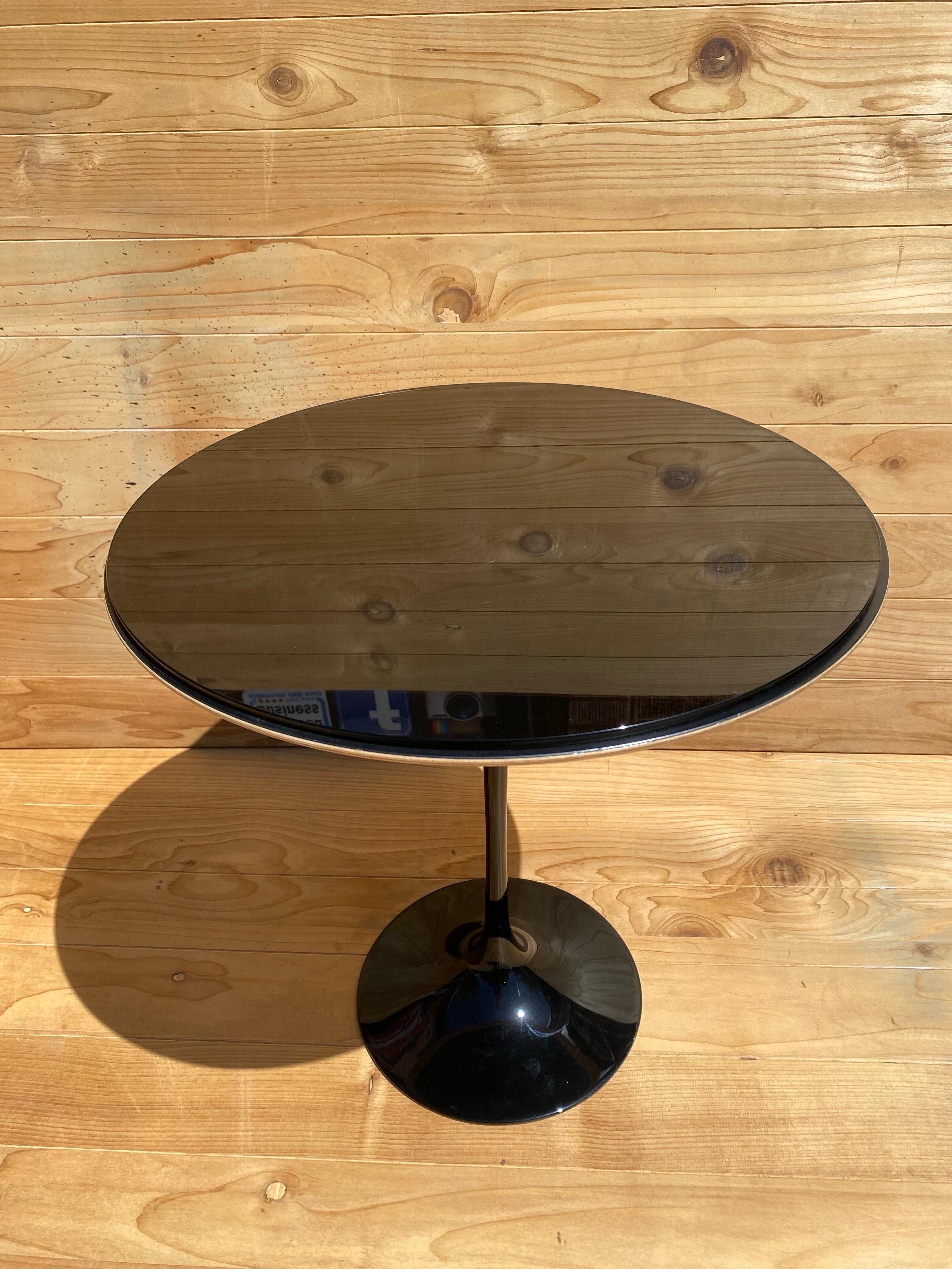 Hand-Crafted Mid Century Modern Eero Saarinen Black Tulip Table w/ Removable Tinted Glass Top