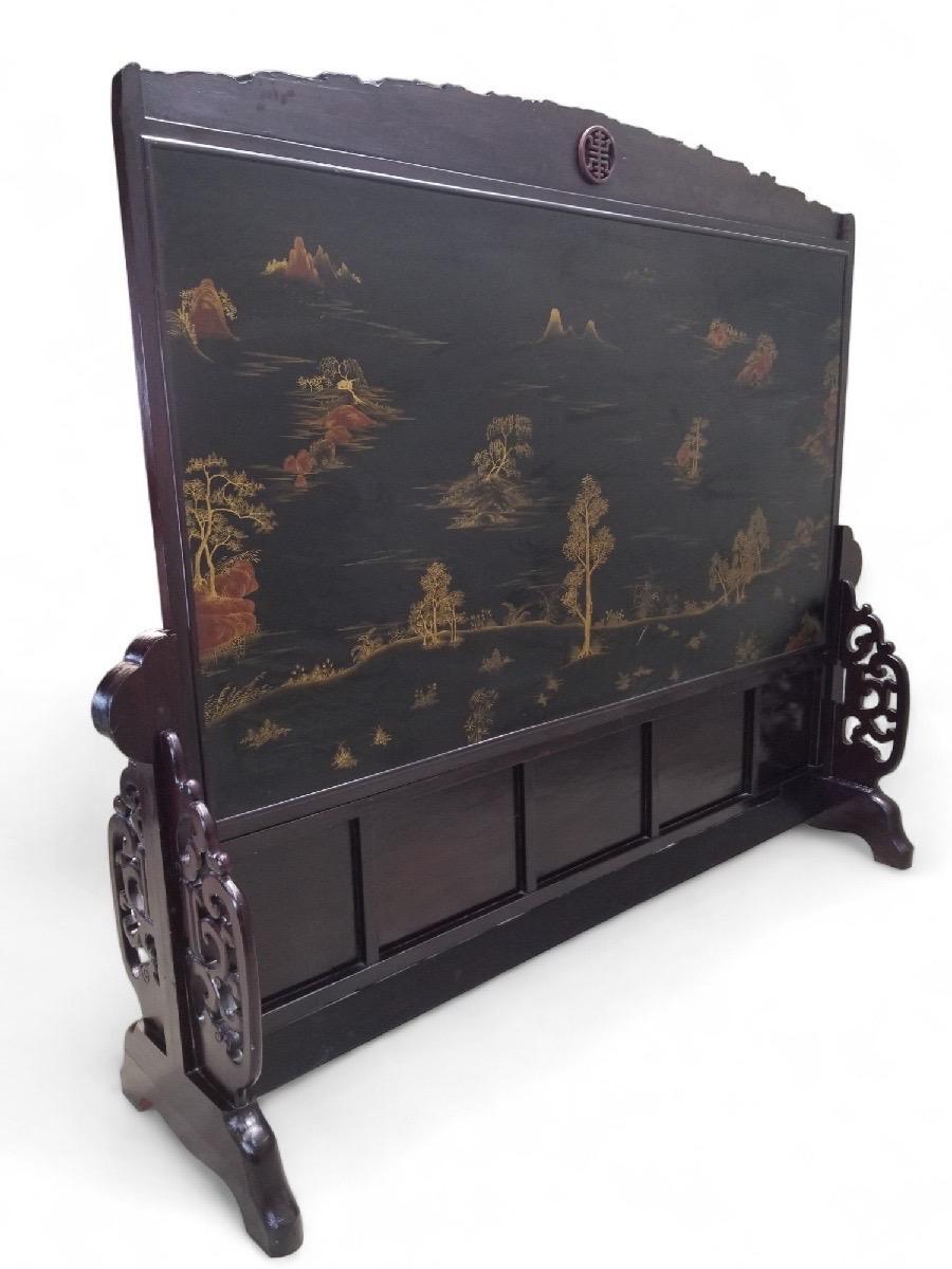 Antique Chinese Hand Painted Porcelain & Carved Rosewood Frame Room Divider For Sale 15